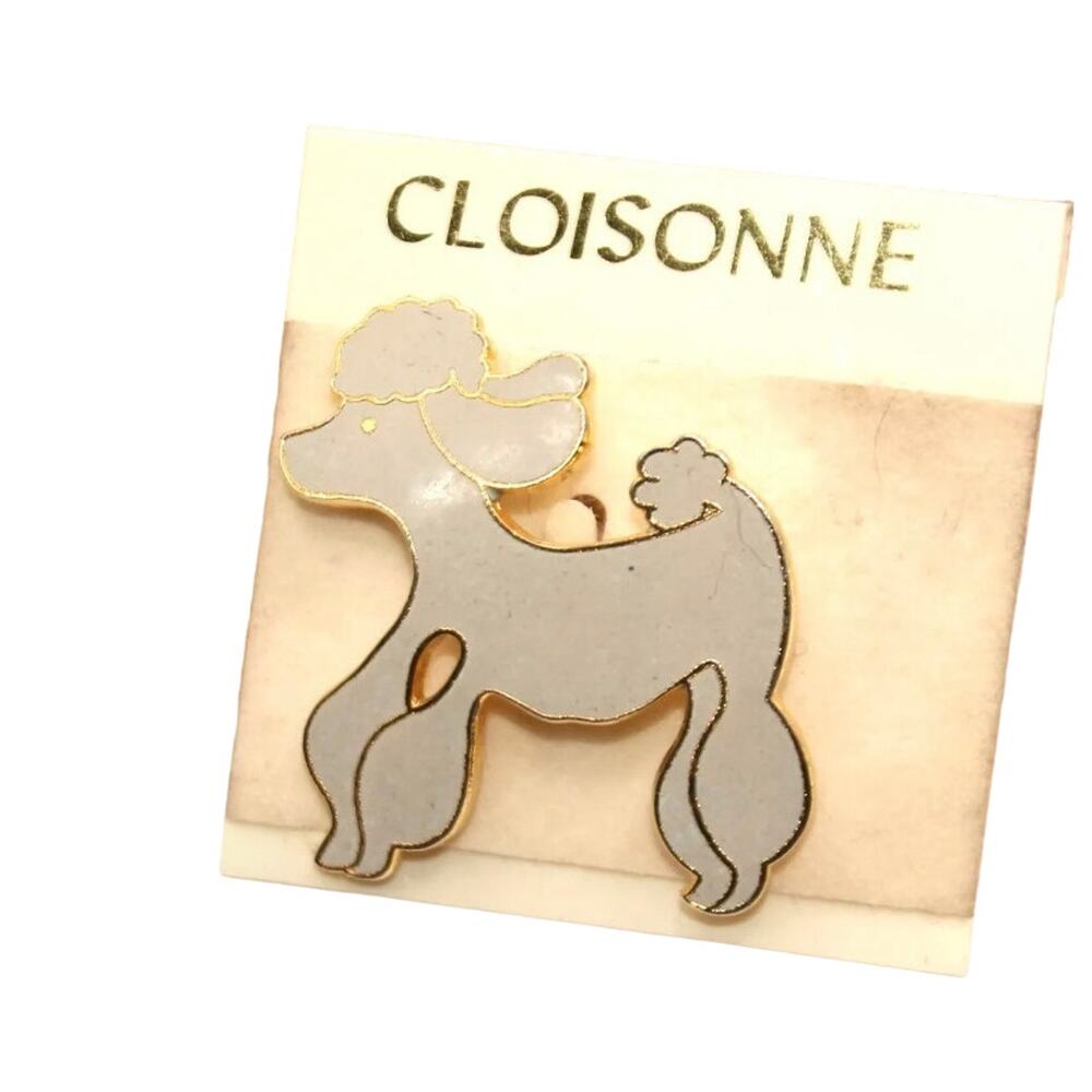 Vintage New NOS Cloisonne Enamel Dog Gray Poodle Puppy PIN Brooch